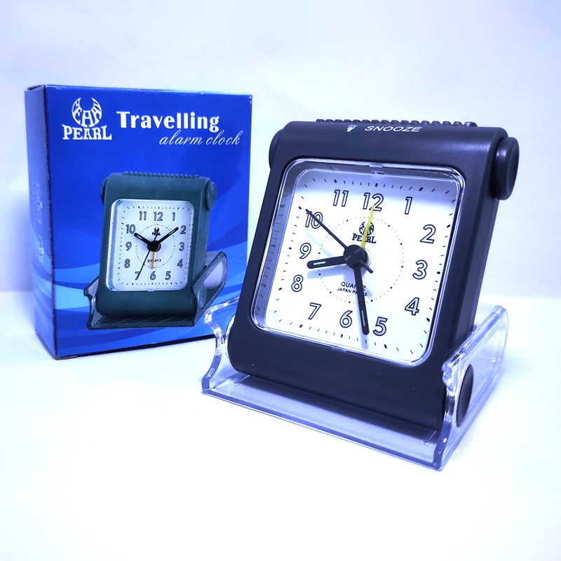 Foldable Travel Alarm Clock – Portable Quartz Analog Clock with Night Light, Battery Included (Multicolor, Acrylic)