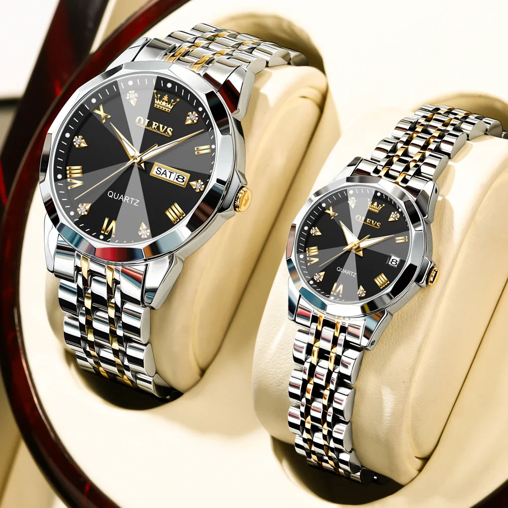 Olevs Stainless Steel fashionable Couple watches Silver black