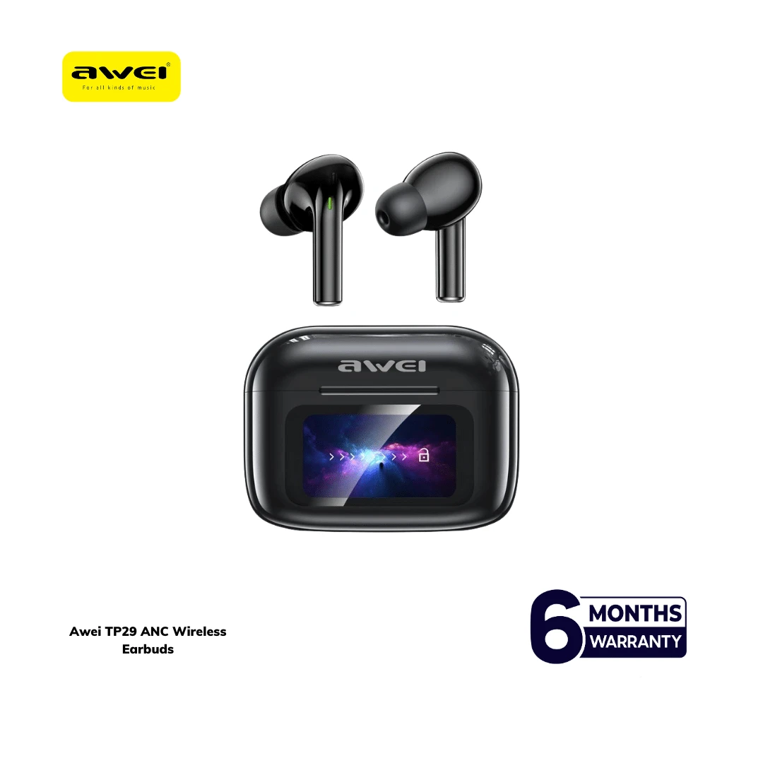 Awei TP29ANC AI Translation & ANC Wireless Earbuds – Bluetooth 6.0 Real-Time Translator Earphones with 147 Languages, 10mm Driver & LCD Touch Screen