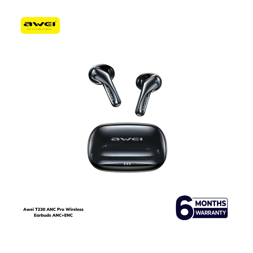 Awei T230 ANC Pro True Wireless Earbuds – Bluetooth 6.0 Active & Environmental Noise Cancelling Earphones with 300mAh Charging Case