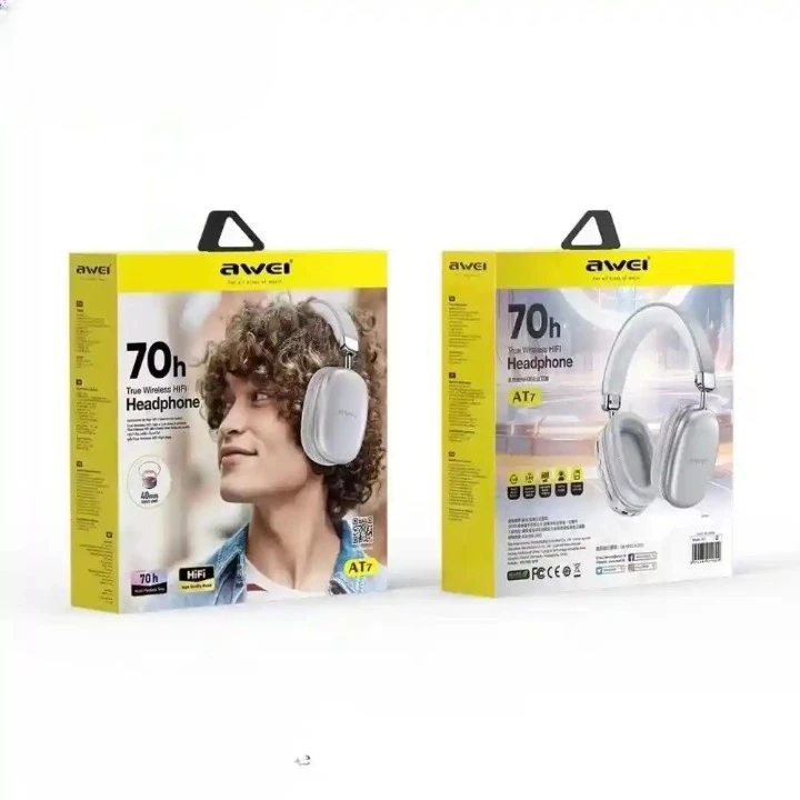 Awei AT7 Wireless Hi-Fi Headphone – Over-Ear Stereo Bluetooth Headset with 40mm Drivers, 70-Hour Battery Life, Micro-SD Card Slot & Lightweight Ergonomic Design (Multi-Colour)