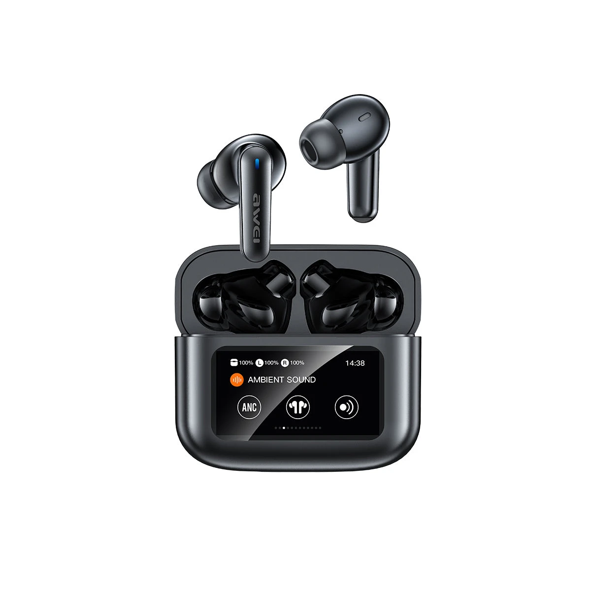 Awei T56 ANC True Wireless Earbuds – Smart LED Touch Screen Charging Case, Bluetooth 5.4, -35dB Active Noise Cancellation & IPX6 Waterproof