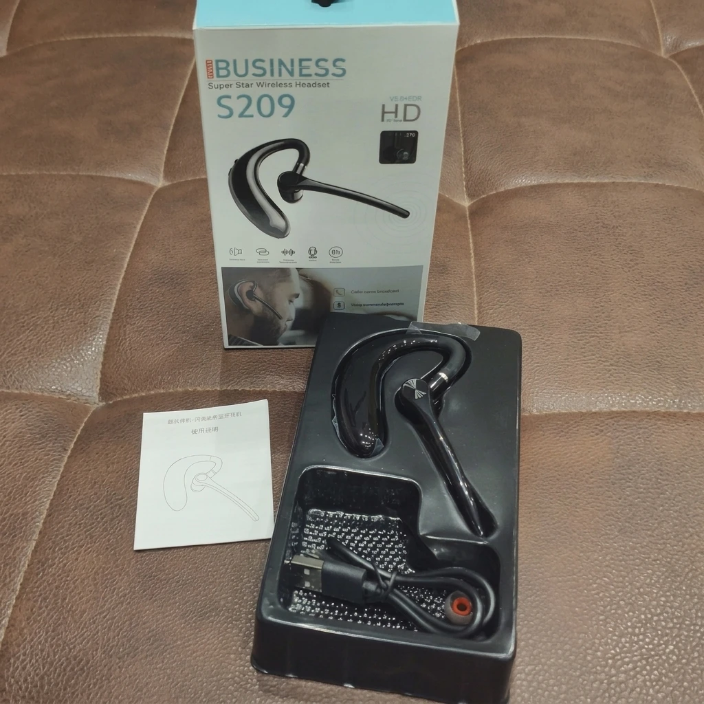 Business Super Star S209 Single Wireless Headset – Bluetooth V5.0 with 270° Rotatable Earhook, HD Mic, Intelligent Noise Reduction & 8H Battery