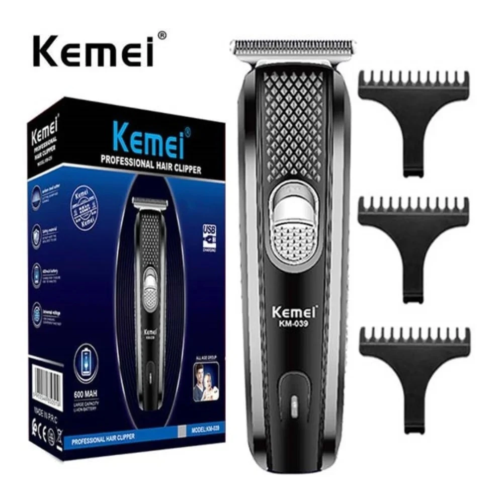 Kemei KM-039 Professional Hair Clipper & Beard Trimmer – Cordless USB Rechargeable Grooming Kit with Stainless Steel Blades, 130-Min Run Time & 3 Guide Combs