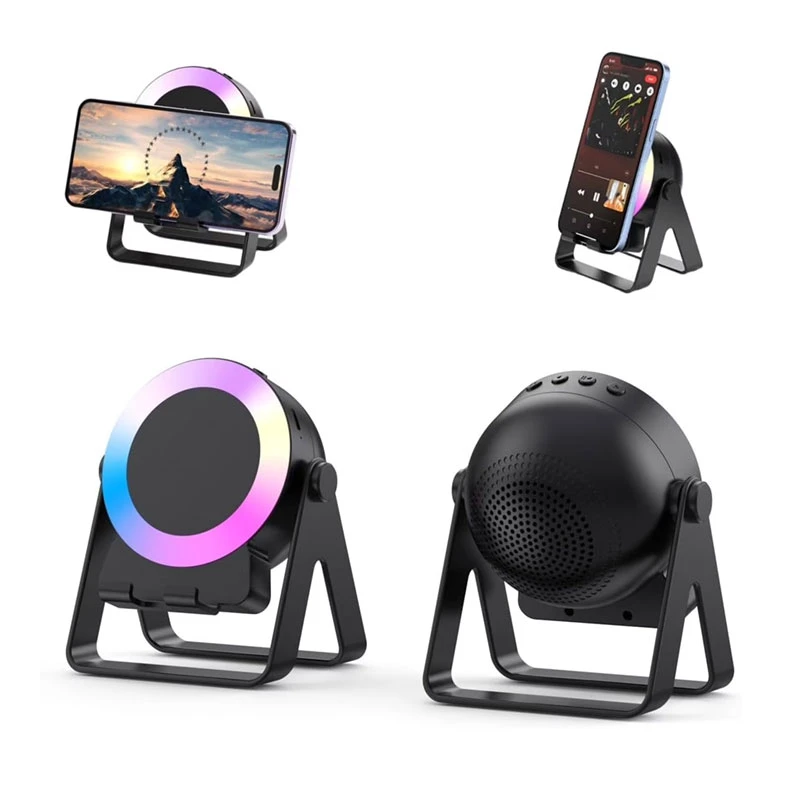 ZF18 2-in-1 Sensor Bluetooth Speaker & Foldable Mobile Holder – 360-Degree Rotating Phone Stand with RGB LED Light, Powerful Bass & Rechargeable Battery