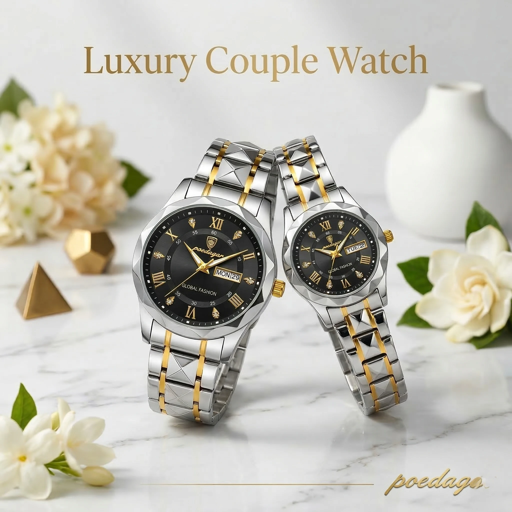 Poedagar Luxury Couple Watch (Water Resistant)