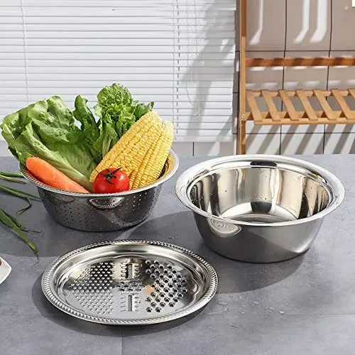 3-in-1 Multifunctional Stainless Steel Basin With Grater, Vegetable Cutter with Drain Basket