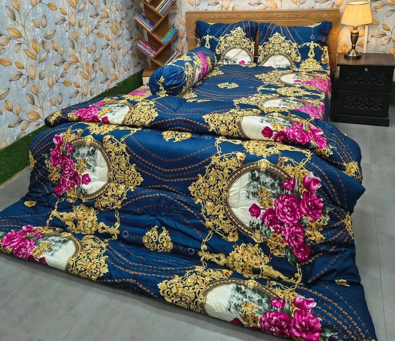 Royal Comforter Set 5 Pcs - King Size Bedsheet | 2 Pillow Cover | 1 Side Pillow | 1 Comforter
