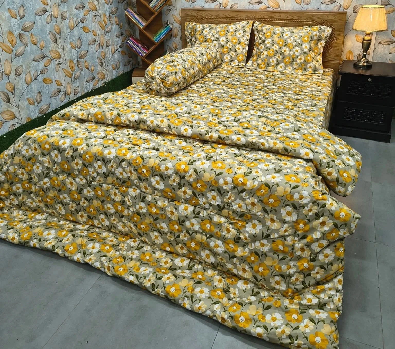 Yellow Floral 5 Pcs Premium Comforter Set - King Size Bedsheet With Comforter | Style Zone