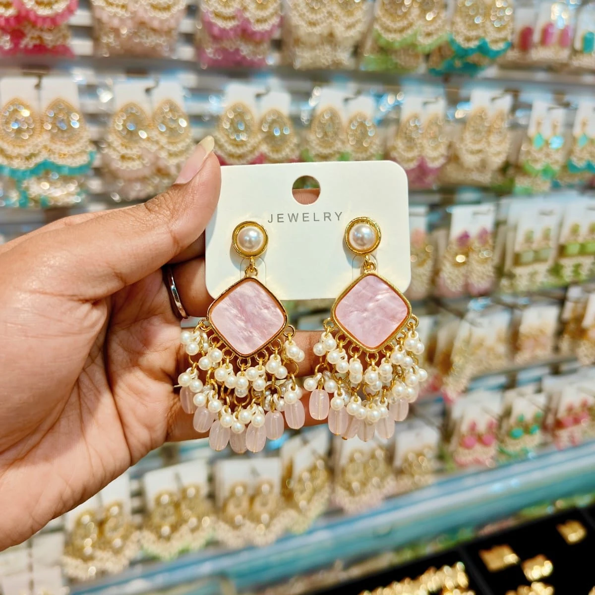 Elegant Pastel Pink Pearl Statement Earrings