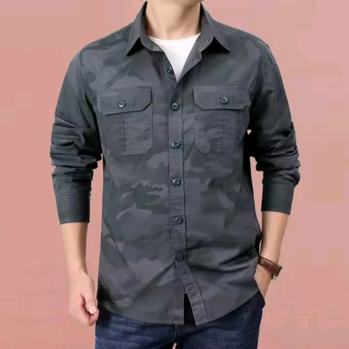 Full sleeves double pocket kemo printed Shirt