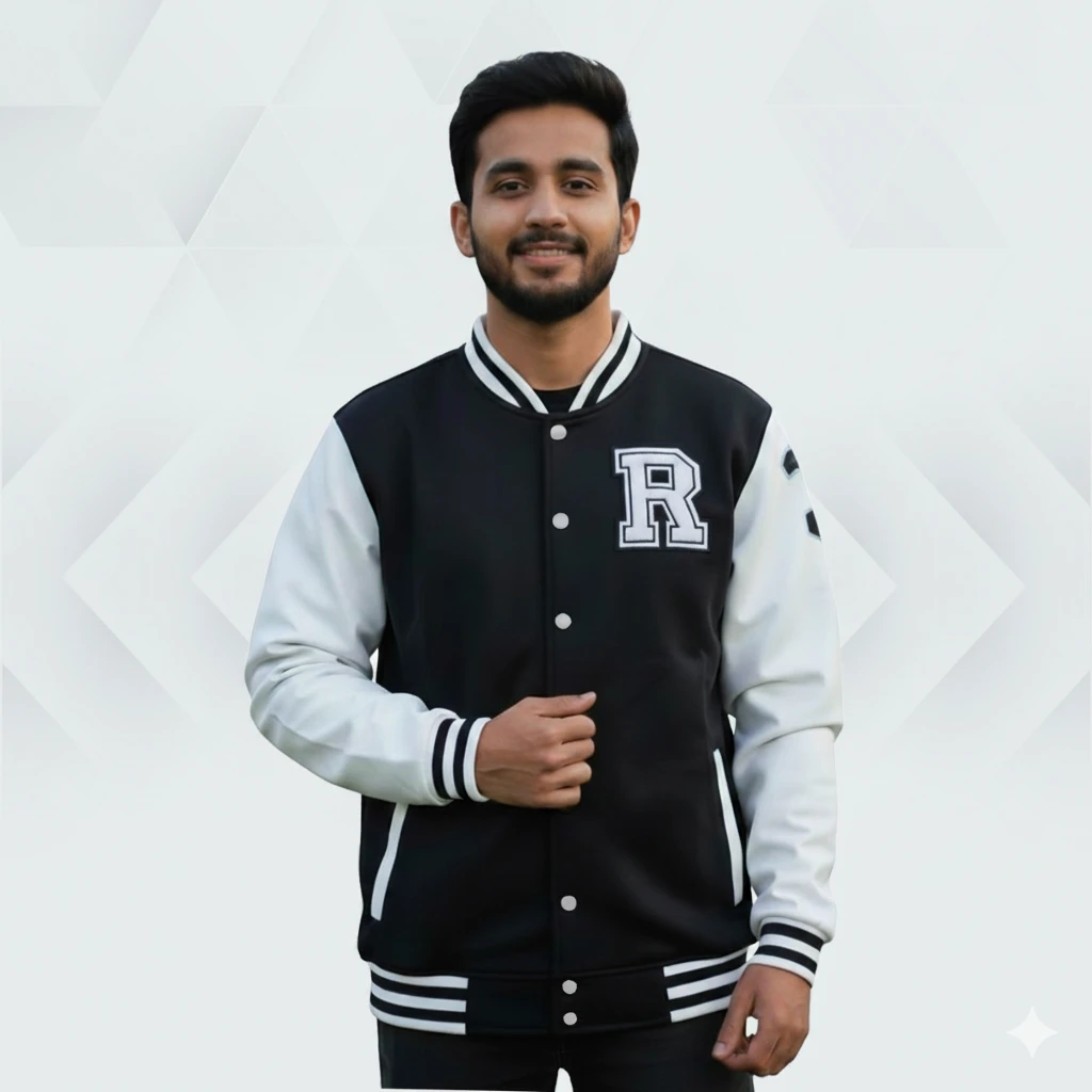 Men's Premium China Varsity Jacket ( Black+White)