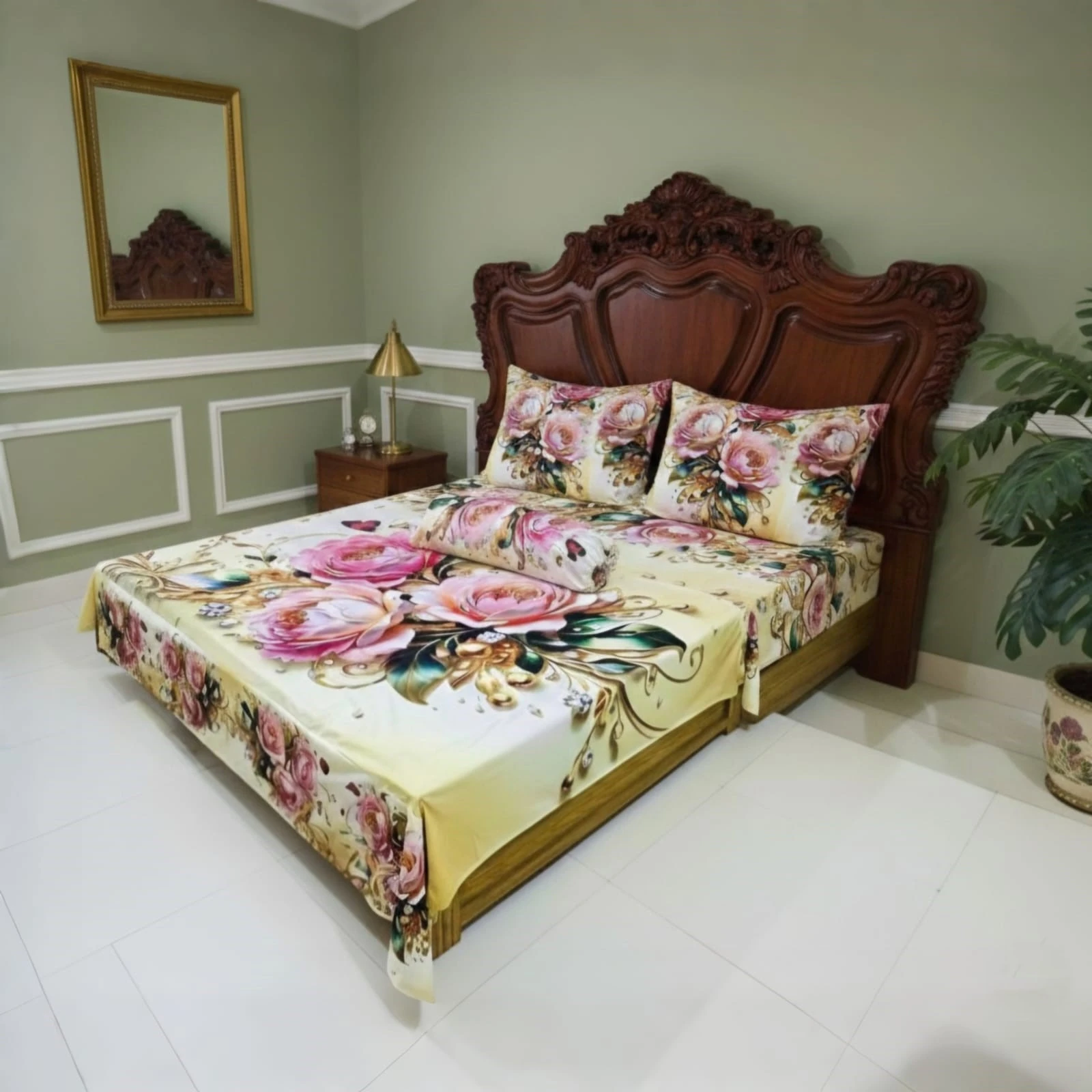 Water Proof China Premium 3D Design Bed Sheet King Size (7.8ft/6.8ft)