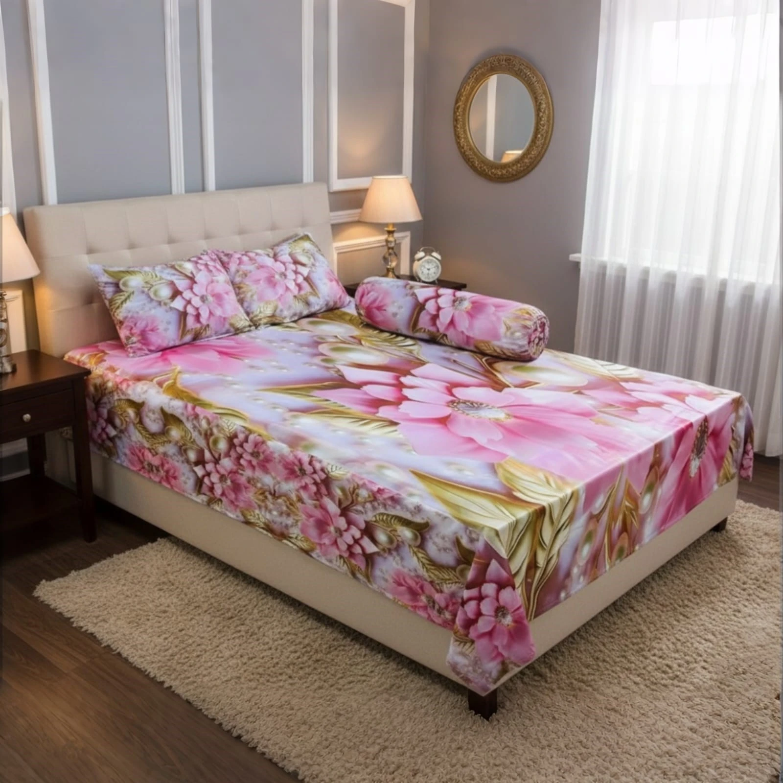 Water Proof China Premium 3D Design Bed Sheet King Size (7.8ft/6.8ft)