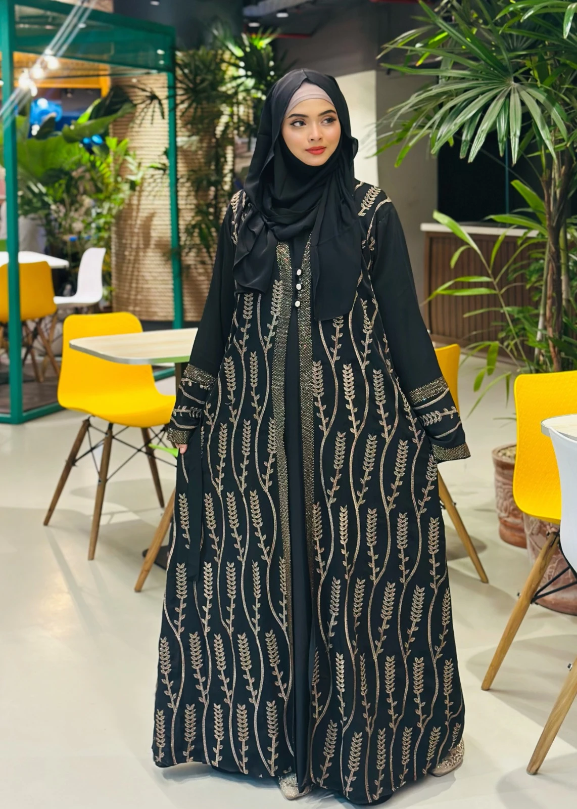 Premium 100% Original Dubai Fabric Embroidered Koti Abaya Full Set