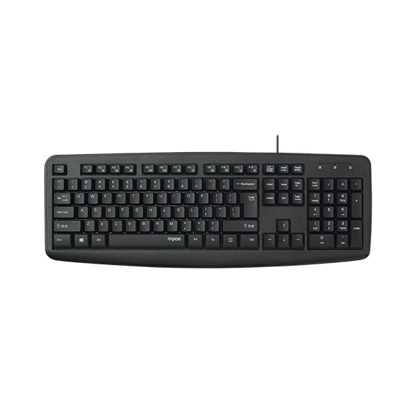 Rapoo NK2600 USB Wired Keyboard (Black) – Full-Size Layout with Integrated Palm Rest, Spill-Resistant Design, Multimedia Hotkeys & 2-Year Warranty